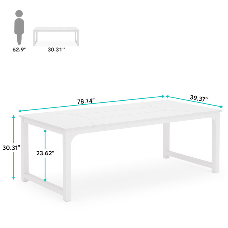 Table de conférence rectangulaire Kostantza, H 30 po x L 78,7 po x l 39,5 po, Blanc, Blanc