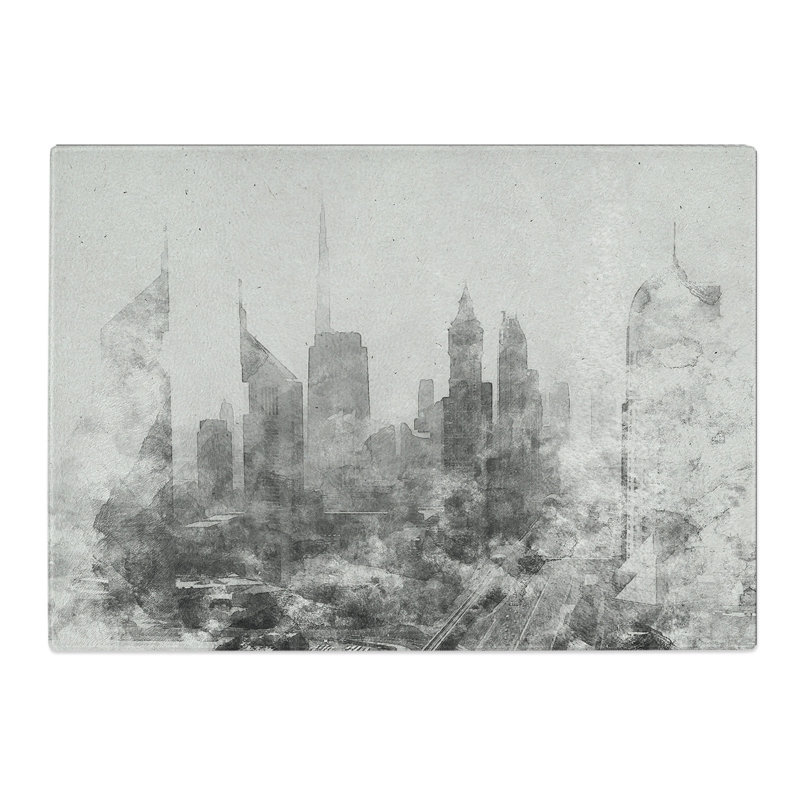 Dubai Skyline Vol.1 Watercolour Chopping Board, 0.4cm H x 28.5cm W x 39cm L