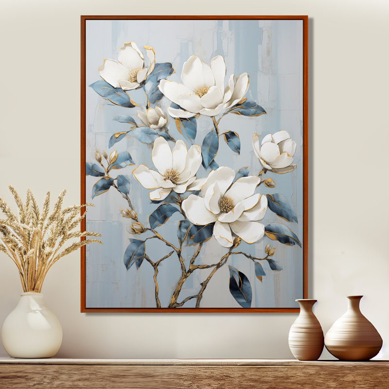 Minimalisme blanc et bleu Magnolias Florescence I - Magnolias, impressions encadrées, H 32 po x l 24 po x P 1 po