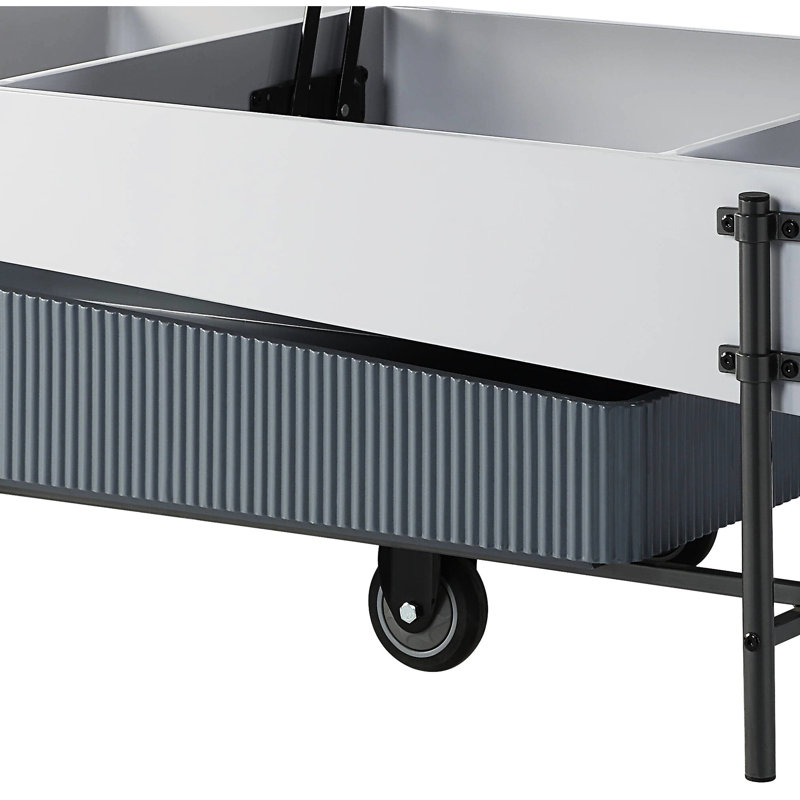Table basse contemporaine grise et blanche avec plateau de rangement relevable pratique