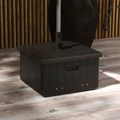 31 Umbrella Table Base, End Table, Flower Box Planter, 175 Lbs Capacity, Brown, Wheels For Outdoor Leisure Base 31, Box, Portable And Handles Included