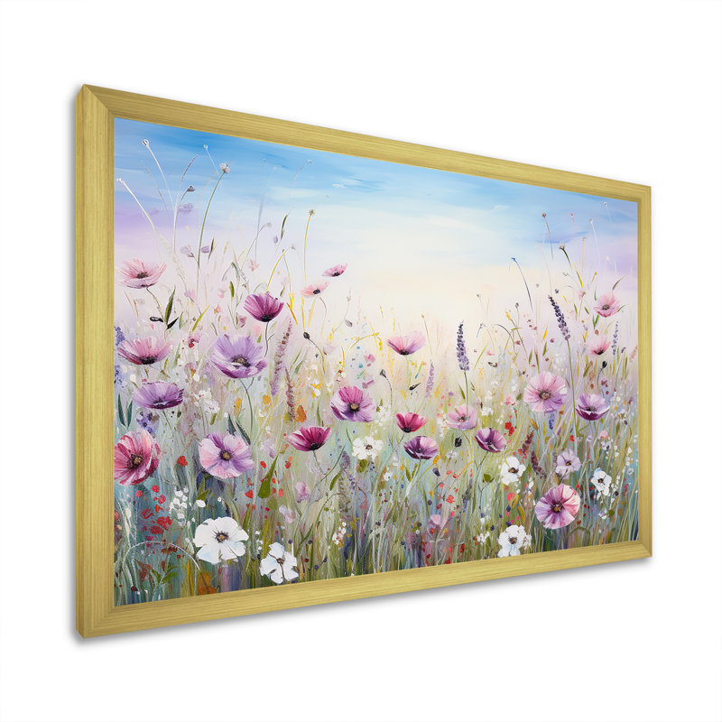 Fleurs sauvages Meadows III - Art mural champ de fleurs, H 30 po x l 40 po x P 1,5 po, Cadre d'angle fermé doré