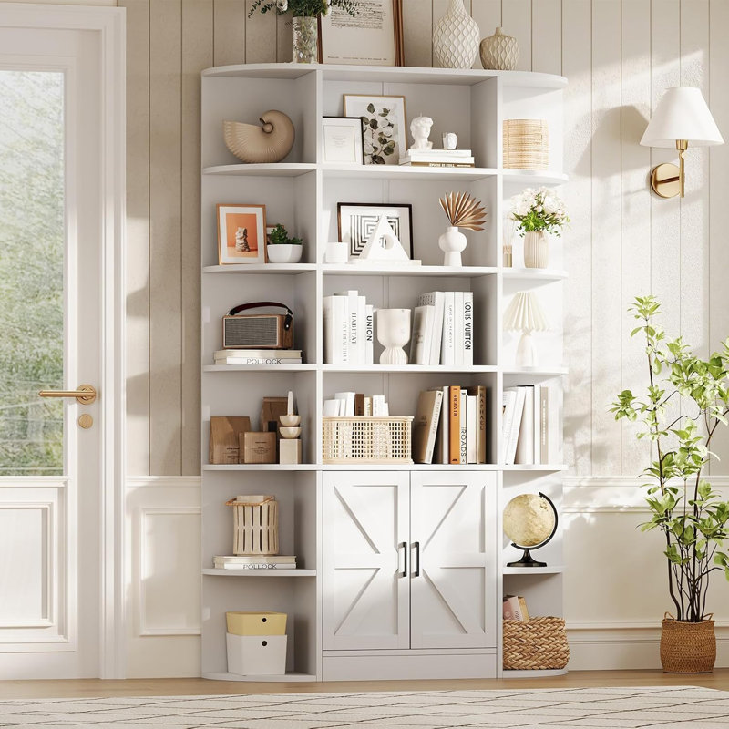 75in Tall Bookshelf with Storage, 6-Tier 47" Wide Modern Farmhouse Standing Bookcase Cabinet Display Shelf Organizer for Home Office Living Room Bedroom