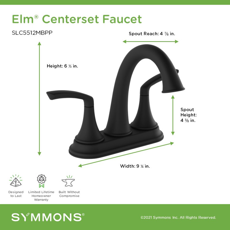 Elm Centerset Two Handle Bathroom Faucet with Push Pop Drain, Matte Black