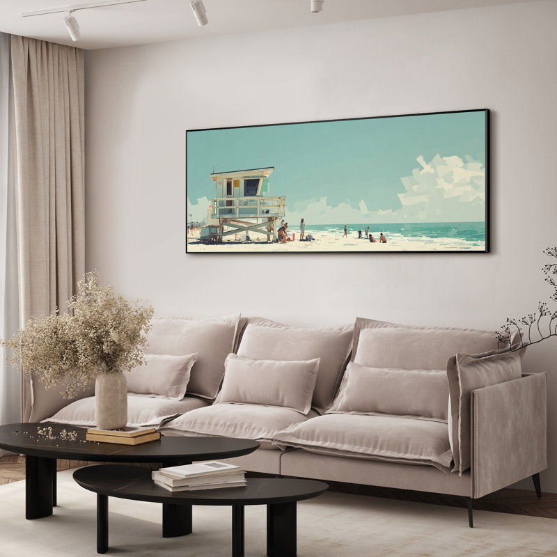 Très grande reproduction d'art sur toile - Paysage de plage océanique pour décor de maison côtière pour le salon ou la chambre à coucher - «Assemblage requis du cadre (cadre non fini)»