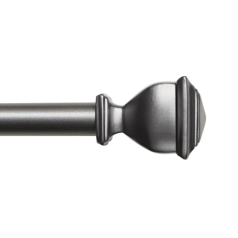Tringle à rideaux simple réglable en métal avec fleurons Almina, Métal industriel, 36” – 72”