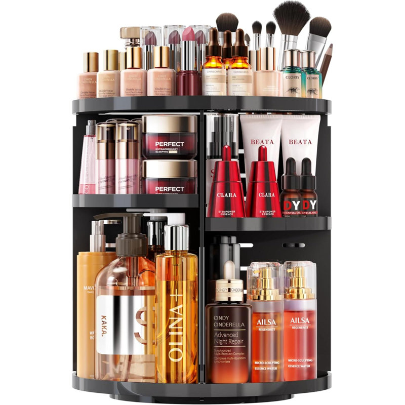 Organisateur de maquillage rotatif, organisateur de soins de la peau rotatif à 7 couches réglables, organisateur de cosmétiques avec plateau de parfum pour porte-pinceaux, carrousel de rangement multifonctionnel pour comptoir de salle de bain