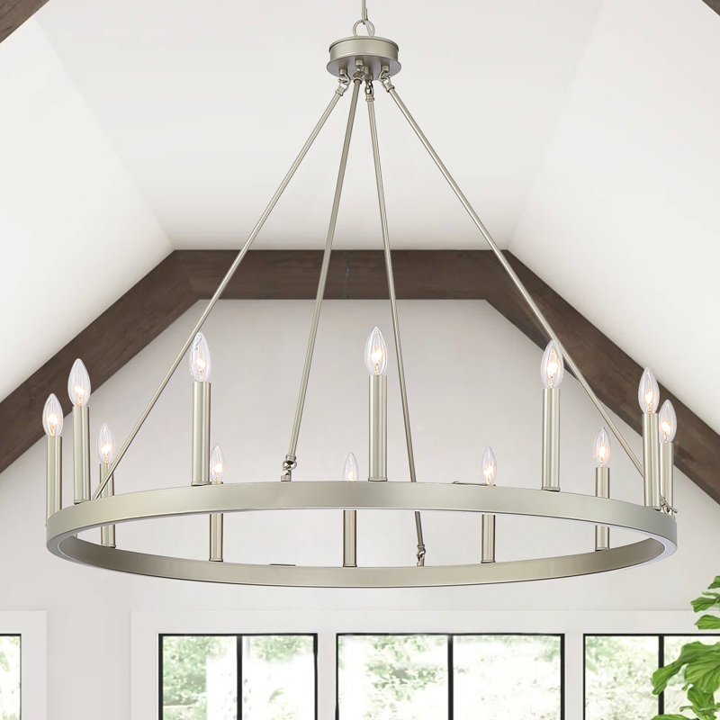 12-Light Wagon Wheel Candle Style Chandelier, Antique silver
