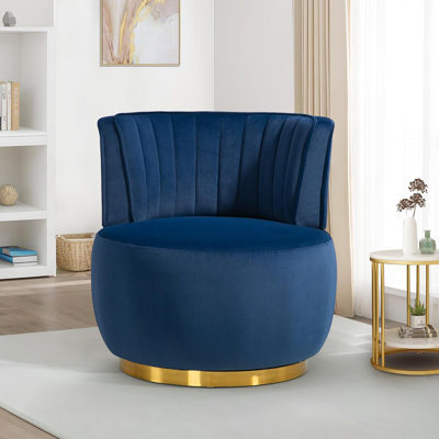 Fauteuil demi-tonneau pivotant à 360 degrés Aukfa, fauteuil d'appoint rembourré rond en velours moderne avec base dorée pour le salon et la chambre de bébé, beige