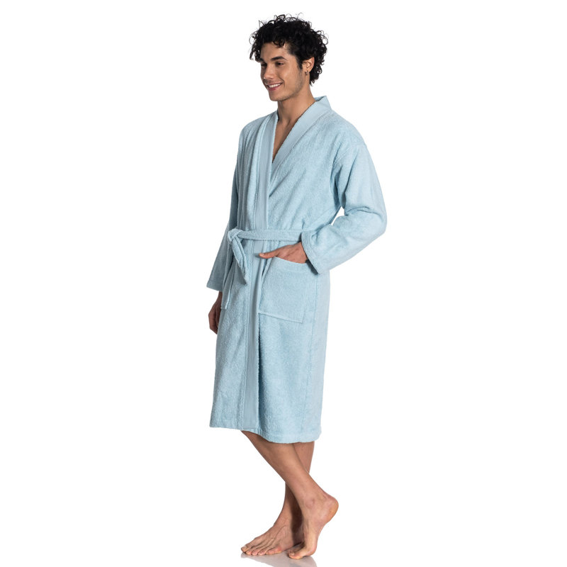 Kimono Turkish Cotton Unisex Bathrobe, Baby Blue, M