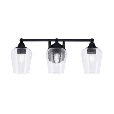 Paramount 3 Light Bath Bar Shown In Matte Black Finish With 5" Clear Bubble Glass