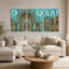 Ensemble de 3 tableaux sur toile représentant un hall de marché voûté turquoise et or-1080729902
