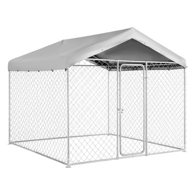 Chenil d'extérieur pour chien, grand chenil pour chien 7,55 x 7,55 x 7,05 pi avec verrou sécuritaire, enclos extérieurs pour chiens avec toit résistant aux rayons UV et imperméable, cage de cage pour animaux de compagnie robuste pour grands chiens