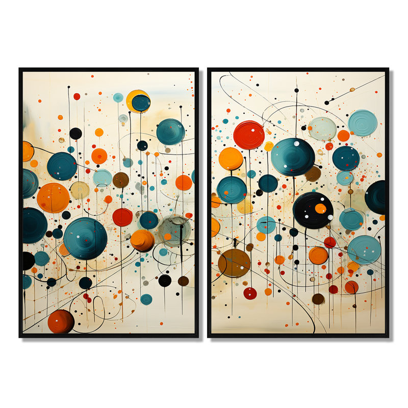 Green Beige Mid Century Abstract Retro IV - Green Mid-Century Modern Wall Decor, Black, 36" H x 48" W, Floater Framed Print