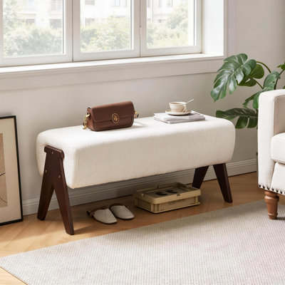 Banc en tissu de chenille décoratif moderne, banc d'entrée ergonomique rembourré avec pieds en bois massif, banc de repose-pieds rembourré pour l'espace de la chambre à coucher de vestibule