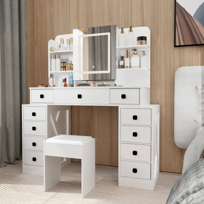 Bureau de coiffeuse avec miroir coulissant Farmhouse