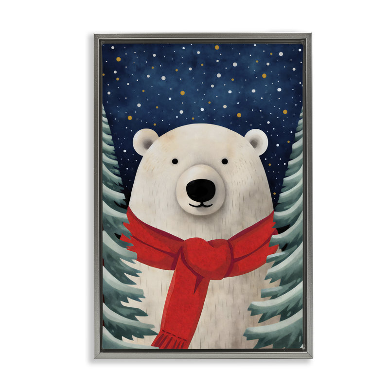 Ours polaire avec cadre flottant Merry, Cadre flottant gris lustré, H 25 po x l 17 po