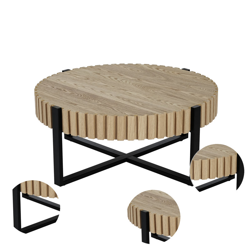 Table basse ronde moderne avec conception d'engrenages fabriqués à la main et base en métal robuste en croix pour les espaces de vie