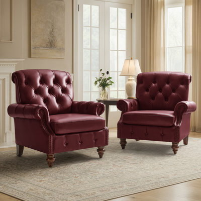 Ensemble de chaises d'appoint en cuir de vache l 36,5 "Treasie (ensemble de 2)