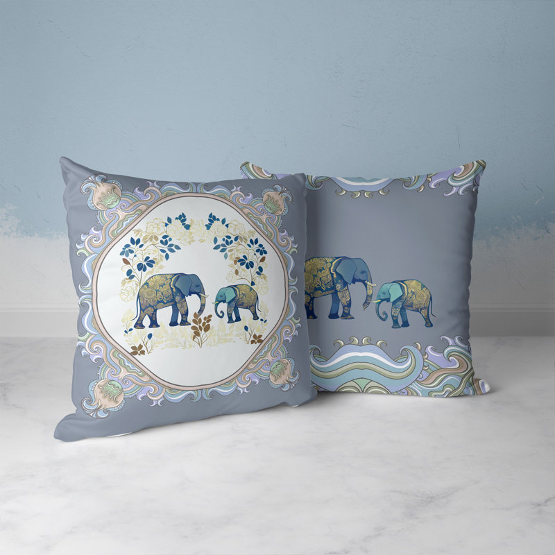 Gray Faux Suede Elephant Garden 16" Reversible Throw Pillow