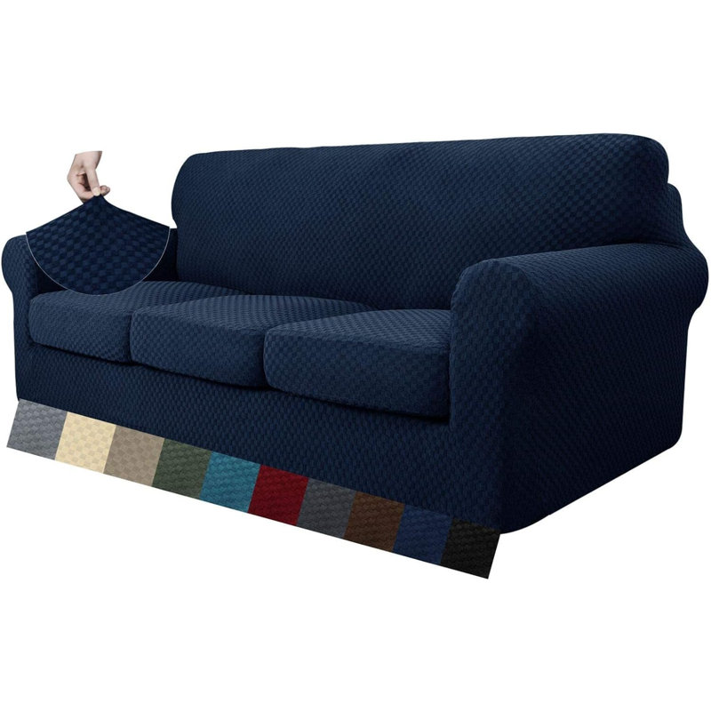 Housse pour canapé à coussins carrés/rectangulaires, Mélange de polyester bleu marine