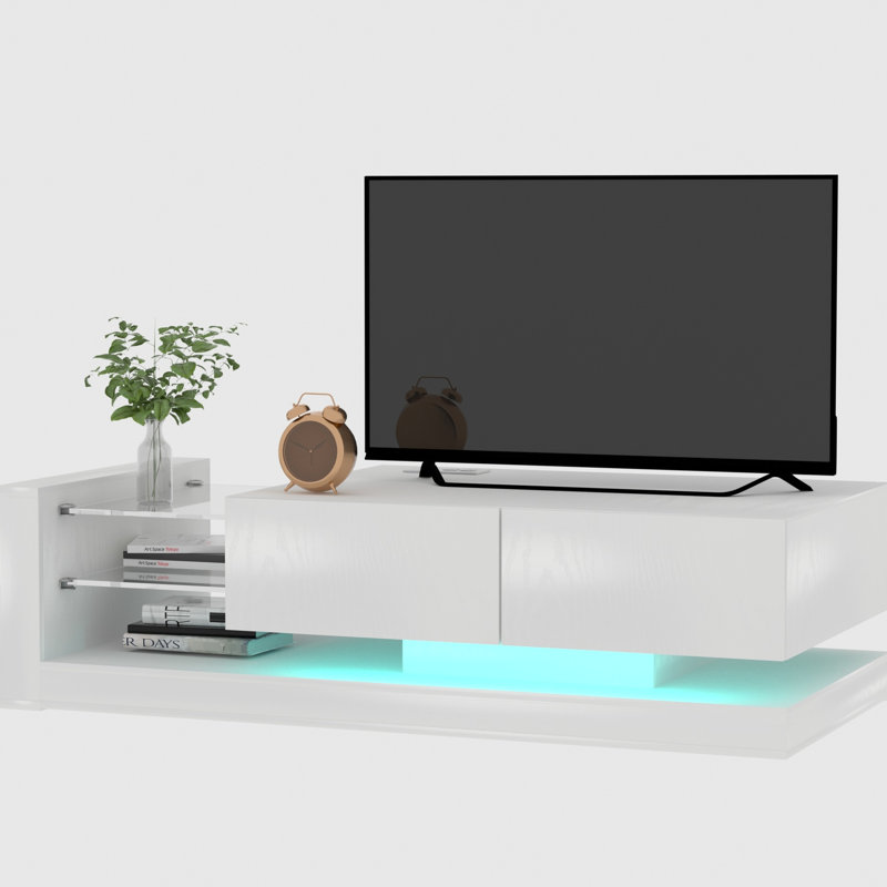 Meuble télé moderne avec lumières à DEL et rangement à 90% pour armoire de rangement blanche 75 po, Blanc