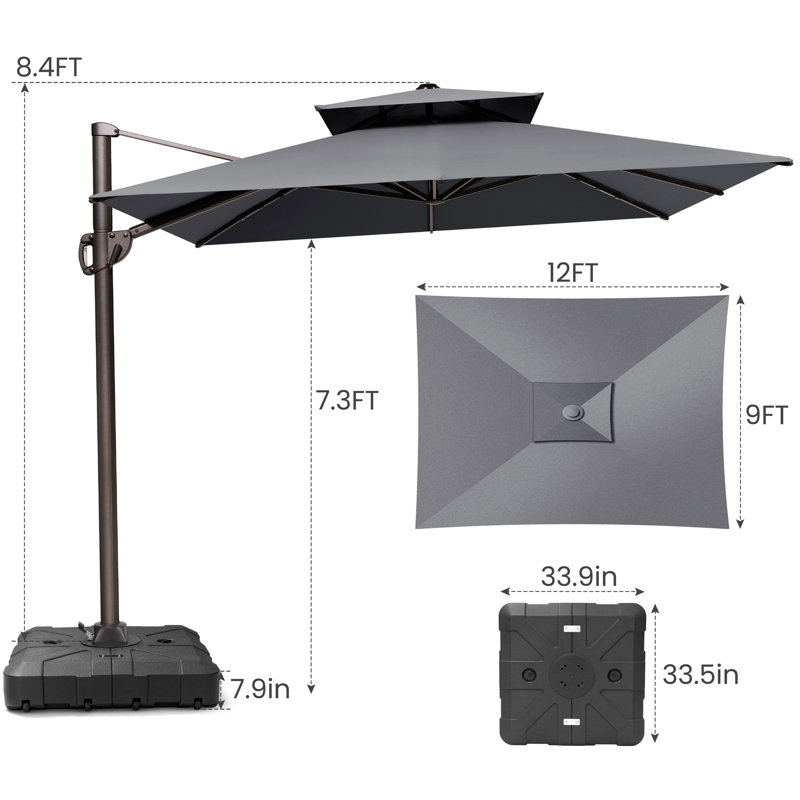 Parasol en porte-à-faux de patio 9 x 12 pi avec base lestée, Dark Grey