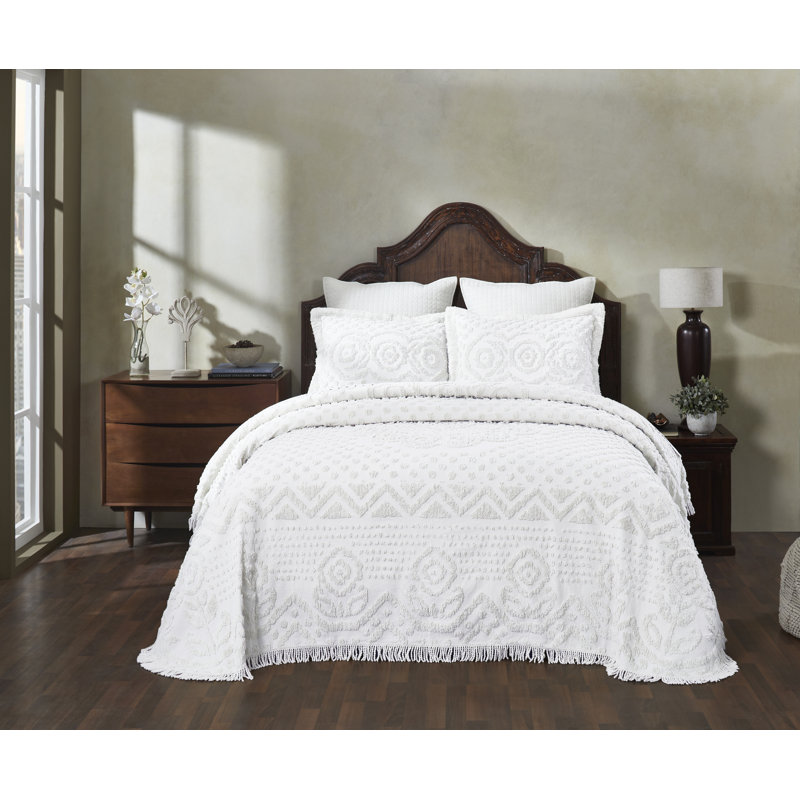 Couvre-lit / couvre-lit 100% coton lavable à la machine Heirloom Collection, Ensemble de courtepointe très grand, Blanc