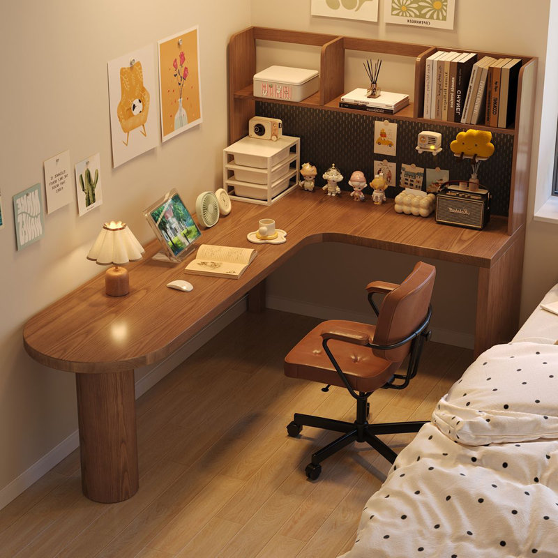 Bureau d'écriture en L en bois massif brun noisette, H 61,02 po x l 62,99 po x P 47,24 po