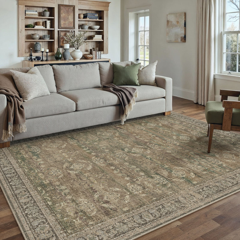 Tapis oriental lavable à la machine pour le salon avec envers antidérapant Kitty, Rectangle 5 pi x 7 pi
