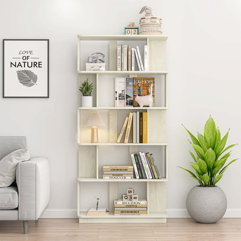 Free-Combination 5-Shelf Bookcase – 64.56" High Vertical Storage Tower, Modern Wood Media Console & Display Stand for Living Room, Bedroom & Study