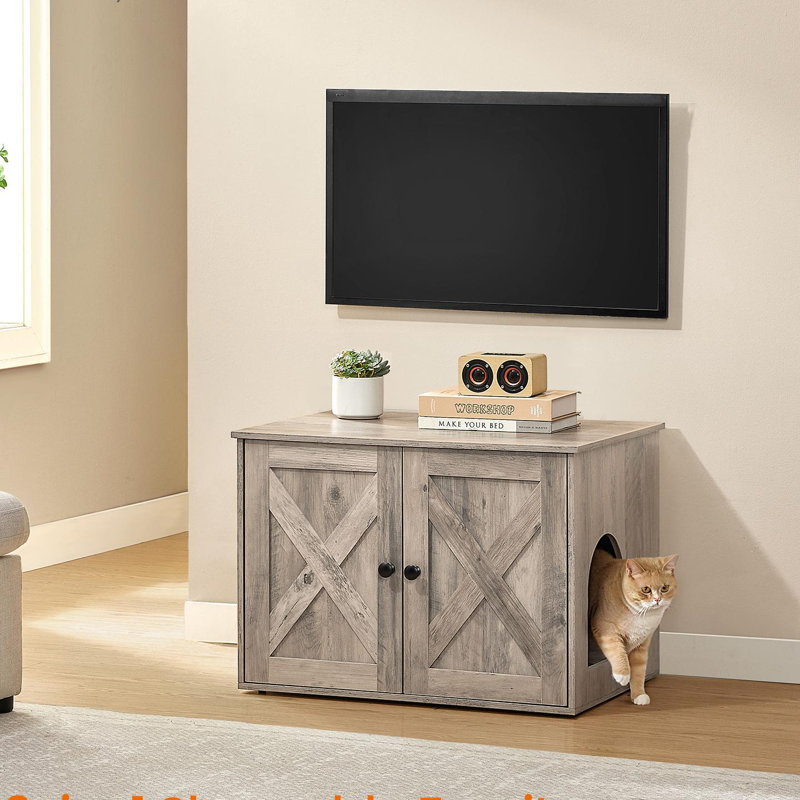 Litter Box Enclosure, Rustic White/Honey Brown