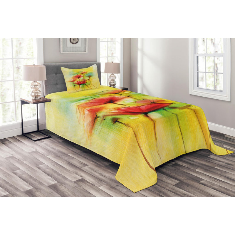 Flower Farmhouse / Country Coverlet, Twin Coverlet + 1 Sham