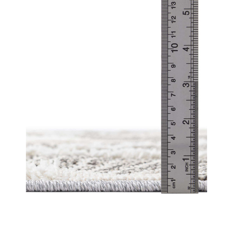 Tapis gris / ivoire en polyester tissé à la machine Jojean, Rectangle 4 pi 1 po x 6 pi 1 po