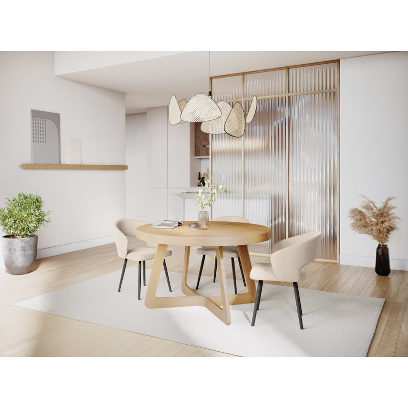 Jahkeim Extendable Beech Round Dining Table, Beige