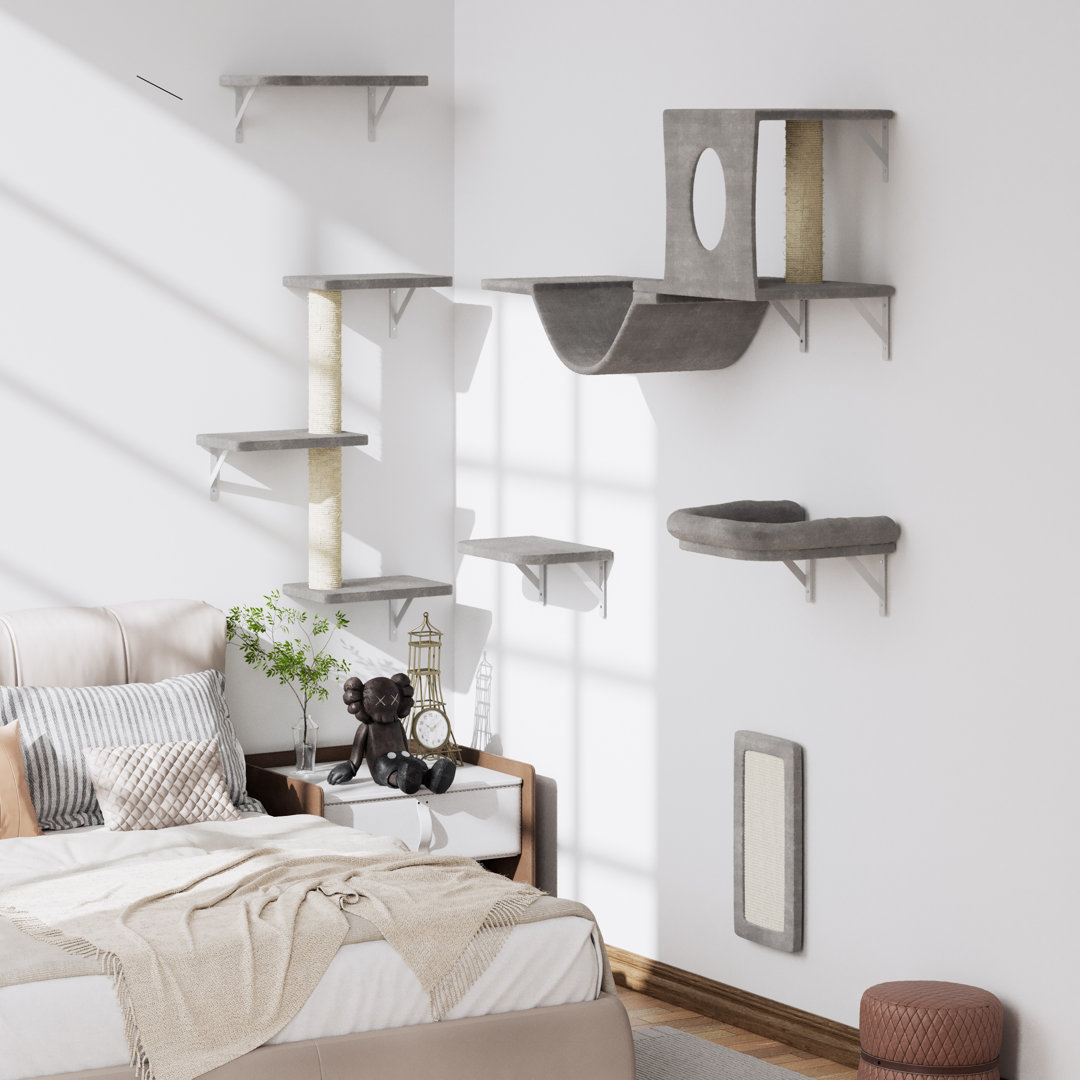 Derlis Wall Mountain Cat Tree Shelves/ Cotton Bolster Pet Bed, Hammocks Tucker Murphy Pet™ 