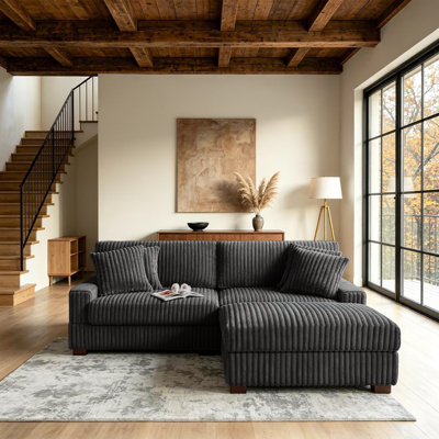 Canapé modulaire rembourré 3 pièces en flanelle de fourrure de lapin avec coussins décoratifs et repose-pieds 3 pièces