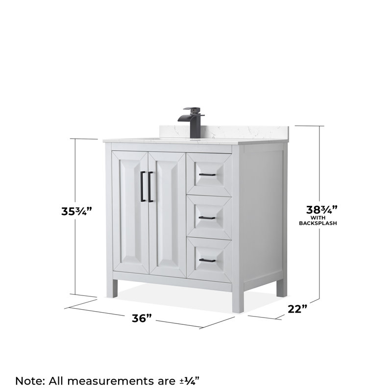 Daria 36'' W Single Vanity, Matte Black, Carrara Cultured Marble, White