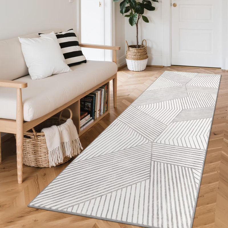 Extra Large Striped Machine Washable Area Rug Geometric Non-Slip Non-Shedding Indoor Outdoor Carpet Low Pile Thin Floor Covering