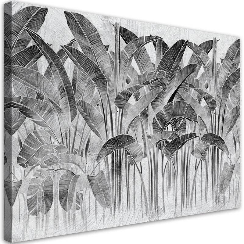 Banana Leaves Grey Plants - No Frame Print on Canvas, 70cm H x 100cm W