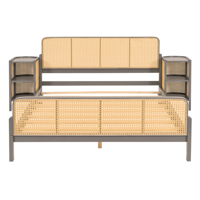 Lit plateforme en rotin 3 pièces avec 2 tables de chevet
