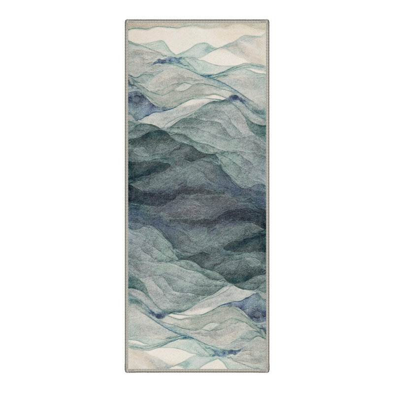 Tonicka Mistara Abstract Machine Washable Green / Beige Indoor Area Rug with Non-Slip Backing, Runner 2'6" x 8'