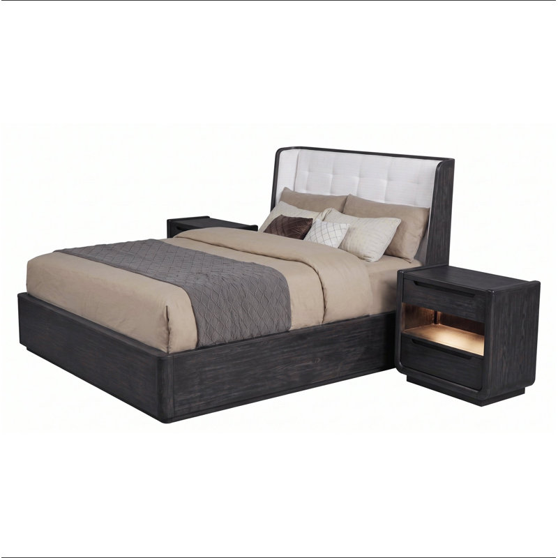 Ensemble de chambre à coucher 3 pièces Eastern King, White,Black, 3Pcs: Bed, 2 Nightstands