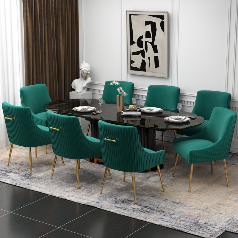 Baudel Velvet Upholstered Side Chair, Green