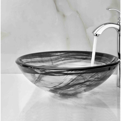Lavabo de salle de bain vasque circulaire en verre trempé transparent / gris Verabue