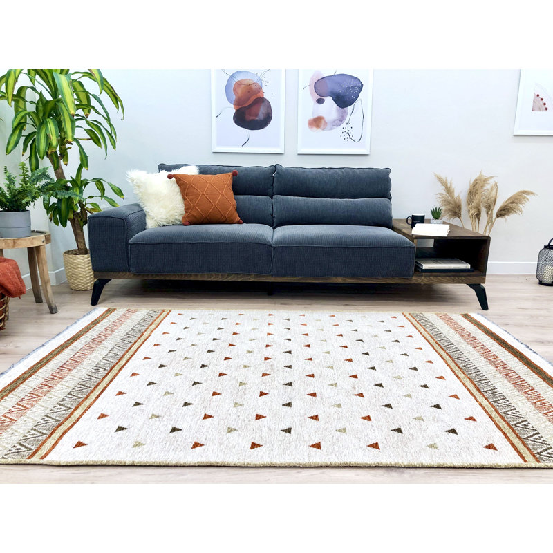 Alfa Rich Geometric Beige Terracotta Washable Cotton Area Rugs for Living Room Bedroom Kitchen, Rectangle 6'5" x 9'5"