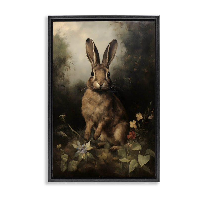 «Bunny in Nature Brown», toile flottante encadrée par Petal Prints Design, Cadre flottant noir de jais, H 25 po x l 17 po
