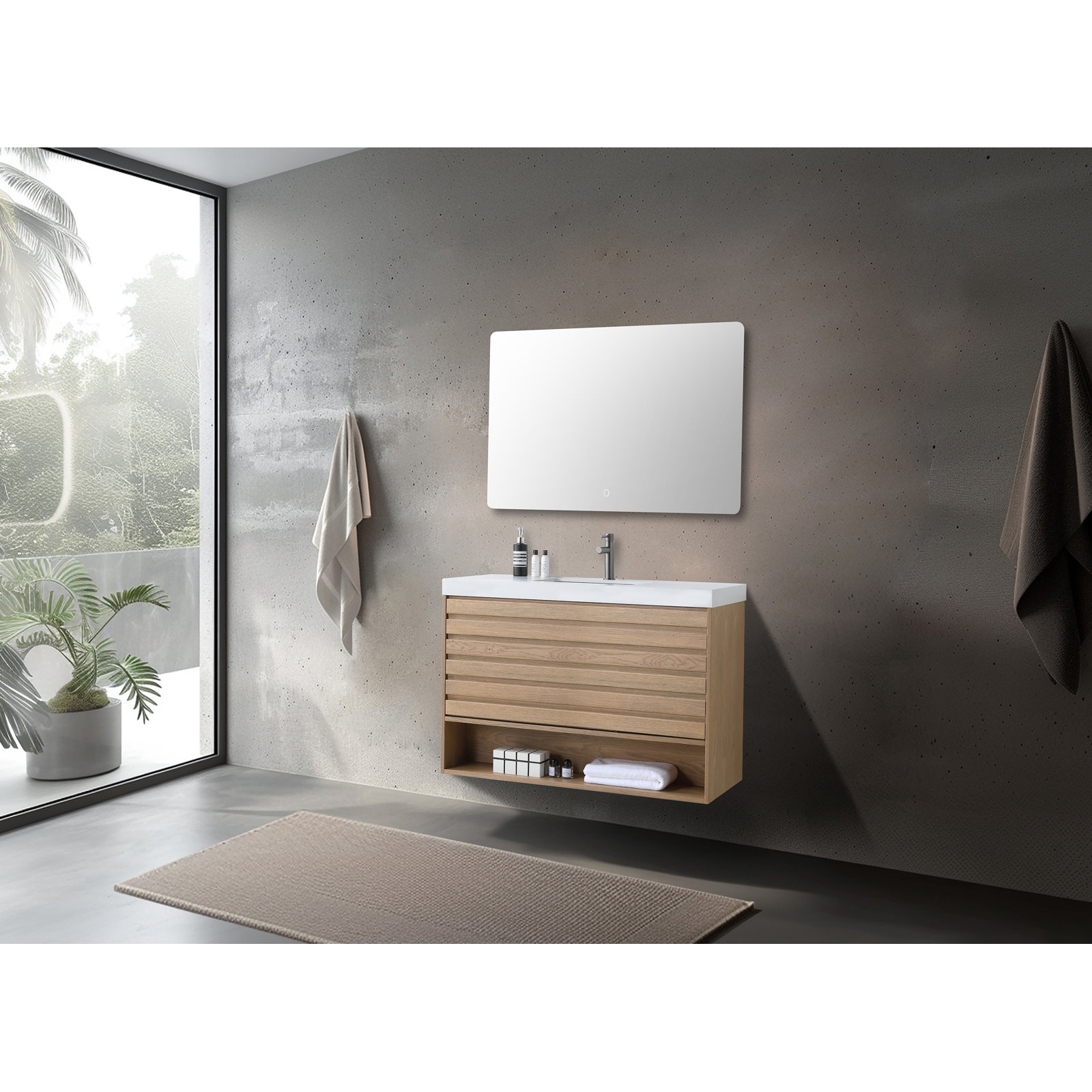 Heideman 36" Pecan Oak With Black Countertop, Tan, White