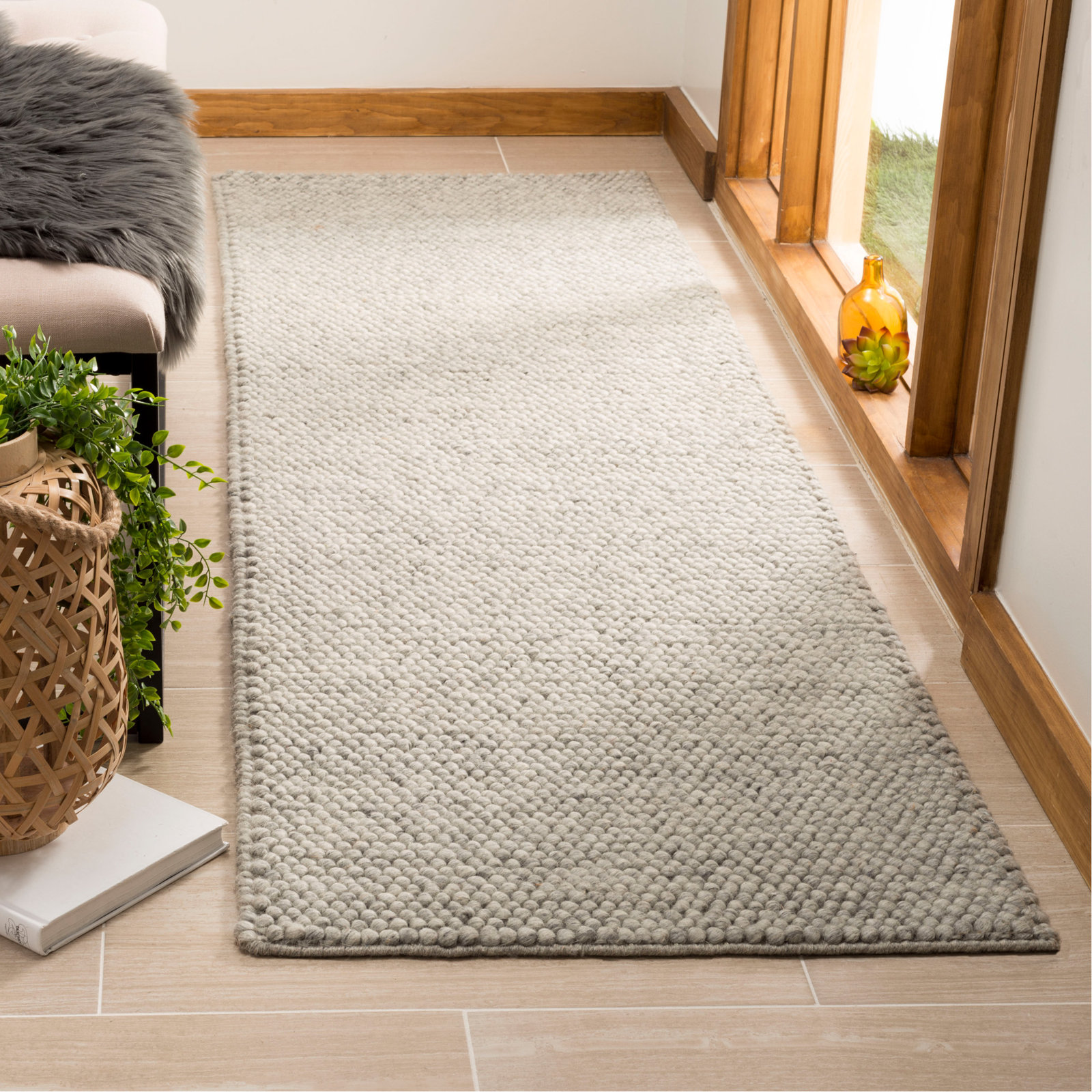 Elle Silver Hand-Woven Wool Rug, Runner 2'3" x 12'