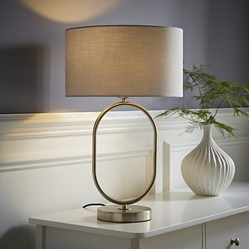 Suejin Metal Table Lamp, Silver, Cotton / Cotton Blend, Light Grey